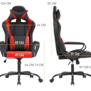 Chaise Gaming Ergonomique BestOffice avec Coussin Lombaire et Appui-tête Rouge