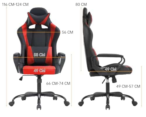 Chaise Gaming Ergonomique BestOffice avec Coussin Lombaire et Appui-tête Rouge