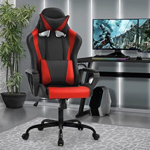 Chaise Gaming Ergonomique BestOffice avec Coussin Lombaire et Appui-tête Rouge