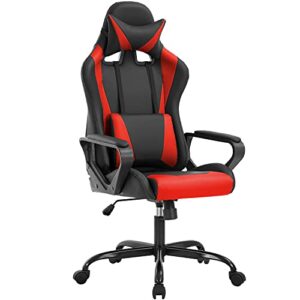 Chaise Gaming Ergonomique BestOffice avec Coussin Lombaire et Appui-tête Rouge