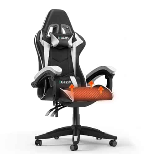 Chaise Gaming Ergonomique Bigzzia avec Support Lombaire et Chaleur, Blanc