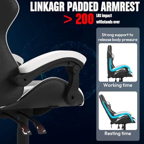 Chaise Gaming Ergonomique Bigzzia avec Support Lombaire et Chaleur, Blanc