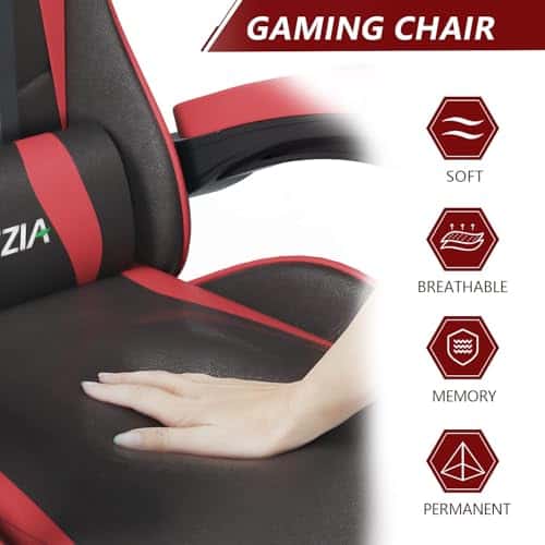 Chaise Gaming Ergonomique Bigzzia en PU Cuir, Réglable, Rouge