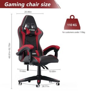 Chaise Gaming Ergonomique Bigzzia en PU Cuir, Réglable, Rouge