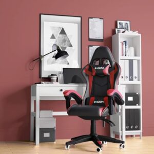 Chaise Gaming Ergonomique Bigzzia en PU Cuir, Réglable, Rouge