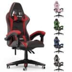 Chaise Gaming Ergonomique Bigzzia en PU Cuir, Réglable, Rouge
