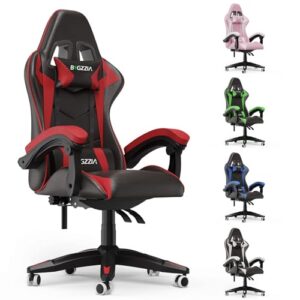Chaise Gaming Ergonomique Bigzzia en PU Cuir, Réglable, Rouge