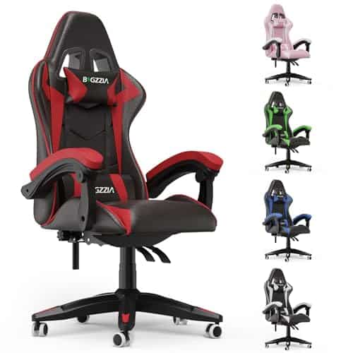 Chaise Gaming Ergonomique Bigzzia en PU Cuir, Réglable, Rouge