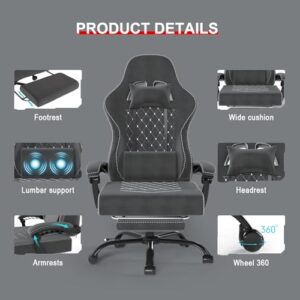 Chaise Gaming Ergonomique Devoko avec Massage, Appui-tête et Repose-Pied