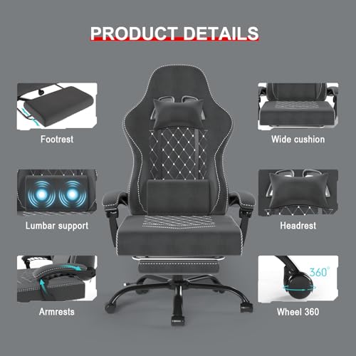 Chaise Gaming Ergonomique Devoko avec Massage, Appui-tête et Repose-Pied