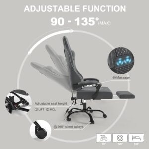 Chaise Gaming Ergonomique Devoko avec Massage, Appui-tête et Repose-Pied