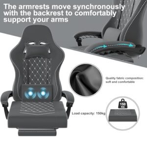 Chaise Gaming Ergonomique Devoko avec Massage, Appui-tête et Repose-Pied