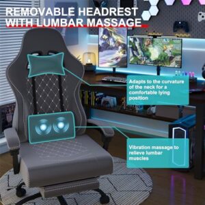 Chaise Gaming Ergonomique Devoko avec Massage, Appui-tête et Repose-Pied