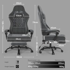Chaise Gaming Ergonomique Devoko avec Massage, Appui-tête et Repose-Pied