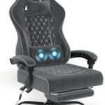 Chaise Gaming Ergonomique Devoko avec Massage, Appui-tête et Repose-Pied