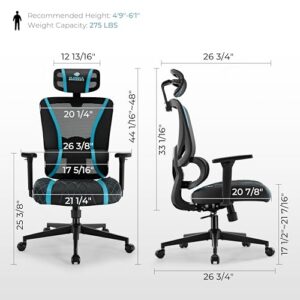 Chaise Gaming Ergonomique Eureka Ergonomic avec Dossier Inclinable et Accoudoirs 3D