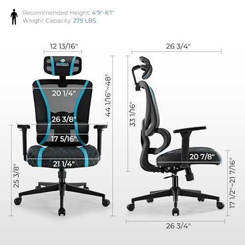 Chaise Gaming Ergonomique Eureka Ergonomic avec Dossier Inclinable et Accoudoirs 3D