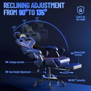 Chaise Gaming Ergonomique Ferghana F06 avec Appui-tête et Repose-Pied Bleu