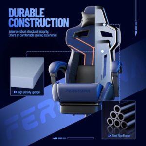 Chaise Gaming Ergonomique Ferghana F06 avec Appui-tête et Repose-Pied Bleu
