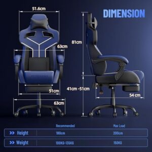 Chaise Gaming Ergonomique Ferghana F06 avec Appui-tête et Repose-Pied Bleu