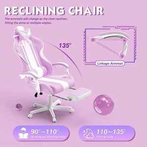 Chaise Gaming Ergonomique Ferghana avec Massage, Repose-Pieds et Appui-Tête – Violet Clair