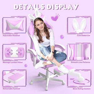 Chaise Gaming Ergonomique Ferghana avec Massage, Repose-Pieds et Appui-Tête – Violet Clair