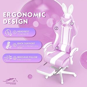 Chaise Gaming Ergonomique Ferghana avec Massage, Repose-Pieds et Appui-Tête – Violet Clair