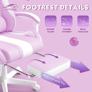 Chaise Gaming Ergonomique Ferghana avec Massage, Repose-Pieds et Appui-Tête – Violet Clair