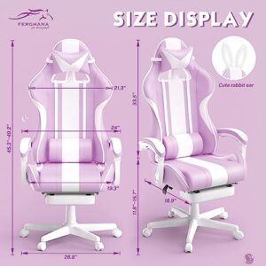 Chaise Gaming Ergonomique Ferghana avec Massage, Repose-Pieds et Appui-Tête – Violet Clair