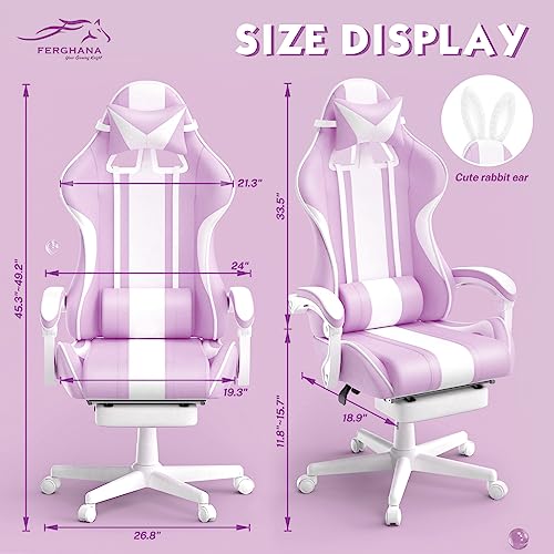 Chaise Gaming Ergonomique Ferghana avec Massage, Repose-Pieds et Appui-Tête – Violet Clair