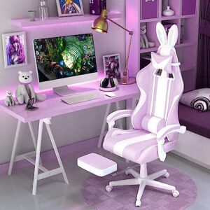 Chaise Gaming Ergonomique Ferghana avec Massage, Repose-Pieds et Appui-Tête – Violet Clair