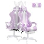 Chaise Gaming Ergonomique Ferghana avec Massage, Repose-Pieds et Appui-Tête - Violet Clair