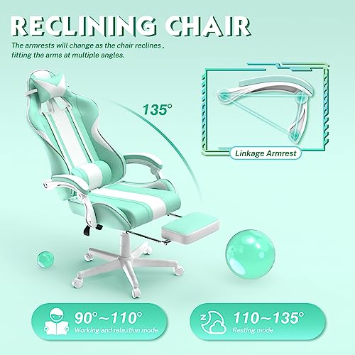 Chaise Gaming Ergonomique Ferghana avec Massage, Repose-Pieds et Coussin Lombaire