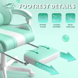 Chaise Gaming Ergonomique Ferghana avec Massage, Repose-Pieds et Coussin Lombaire