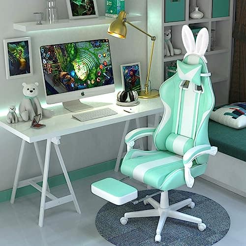 Chaise Gaming Ergonomique Ferghana avec Massage, Repose-Pieds et Coussin Lombaire