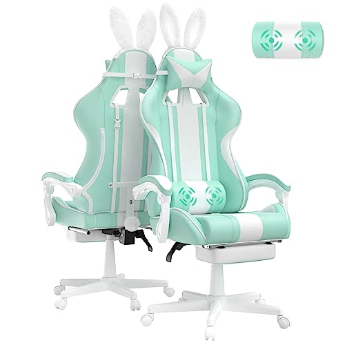 Chaise Gaming Ergonomique Ferghana avec Massage, Repose-Pieds et Coussin Lombaire
