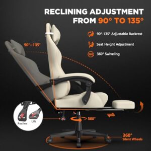 Chaise Gaming Ergonomique Ferghana avec Repose-Pied et Support Lombaire Blanc