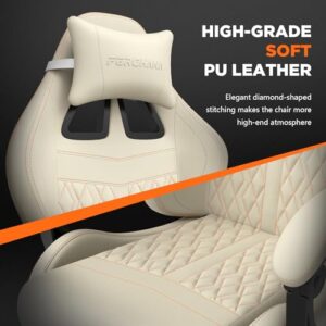 Chaise Gaming Ergonomique Ferghana avec Repose-Pied et Support Lombaire Blanc