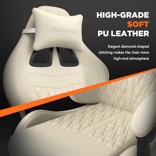 Chaise Gaming Ergonomique Ferghana avec Repose-Pied et Support Lombaire Blanc