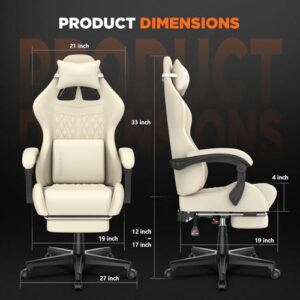 Chaise Gaming Ergonomique Ferghana avec Repose-Pied et Support Lombaire Blanc