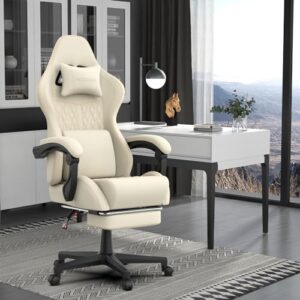 Chaise Gaming Ergonomique Ferghana avec Repose-Pied et Support Lombaire Blanc