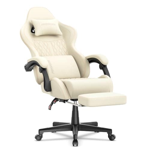 Chaise Gaming Ergonomique Ferghana avec Repose-Pied et Support Lombaire Blanc