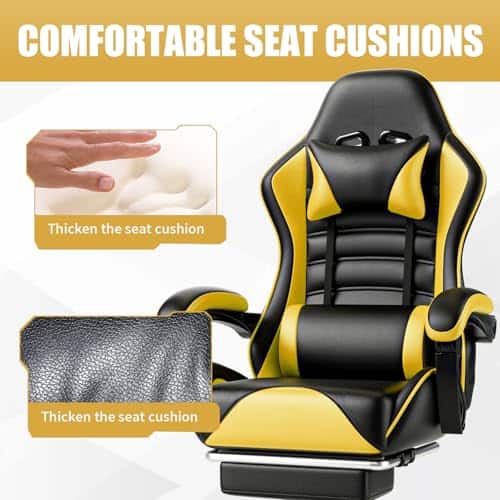 Chaise Gaming Ergonomique Fruyyzl Jaune avec Dossier et Appui-tête Réglables