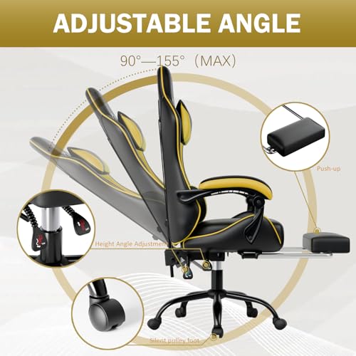 Chaise Gaming Ergonomique Fruyyzl Jaune avec Dossier et Appui-tête Réglables
