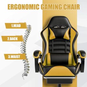 Chaise Gaming Ergonomique Fruyyzl Jaune avec Dossier et Appui-tête Réglables