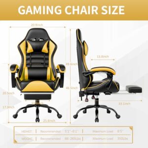 Chaise Gaming Ergonomique Fruyyzl Jaune avec Dossier et Appui-tête Réglables