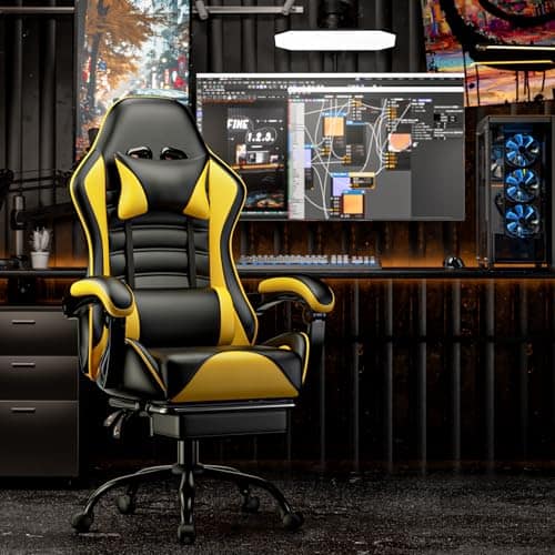 Chaise Gaming Ergonomique Fruyyzl Jaune avec Dossier et Appui-tête Réglables