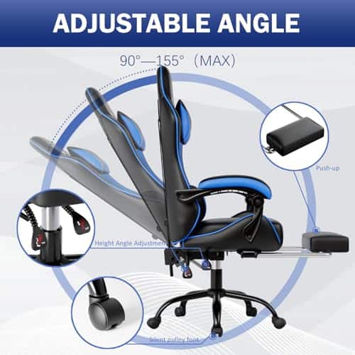 Chaise Gaming Ergonomique Fruyyzl avec Dossier et Soutien Lombaire (Bleu)