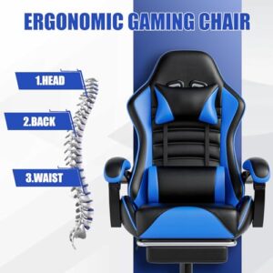 Chaise Gaming Ergonomique Fruyyzl avec Dossier et Soutien Lombaire (Bleu)