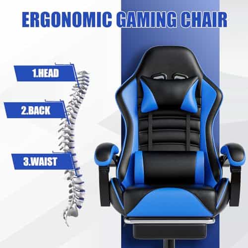 Chaise Gaming Ergonomique Fruyyzl avec Dossier et Soutien Lombaire (Bleu)